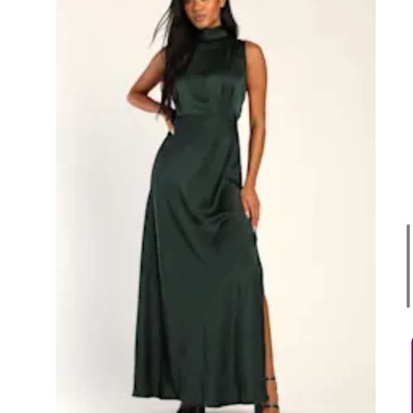 Lulus Classic Elegance Green Satin Sleeveless Mock Neck Maxi Dress - Size S - Picture 1 of 3